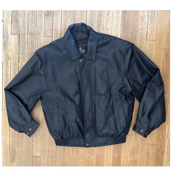 Men's y2k Leather Bomber Jacket in Black Size Medium - Picture 5 of 6